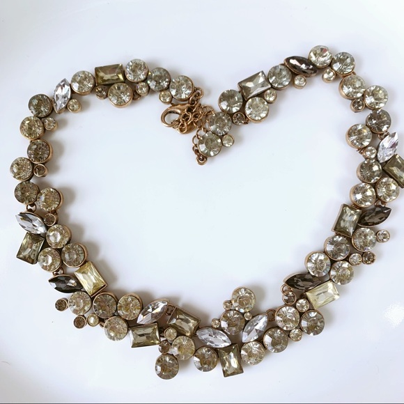 Brass Rhinestone Statement Necklace Geometric - Picture 3 of 7